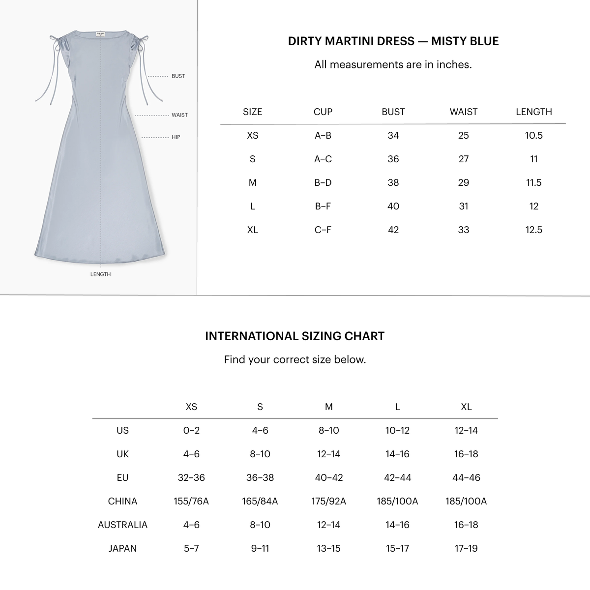 Zoomed Size Chart