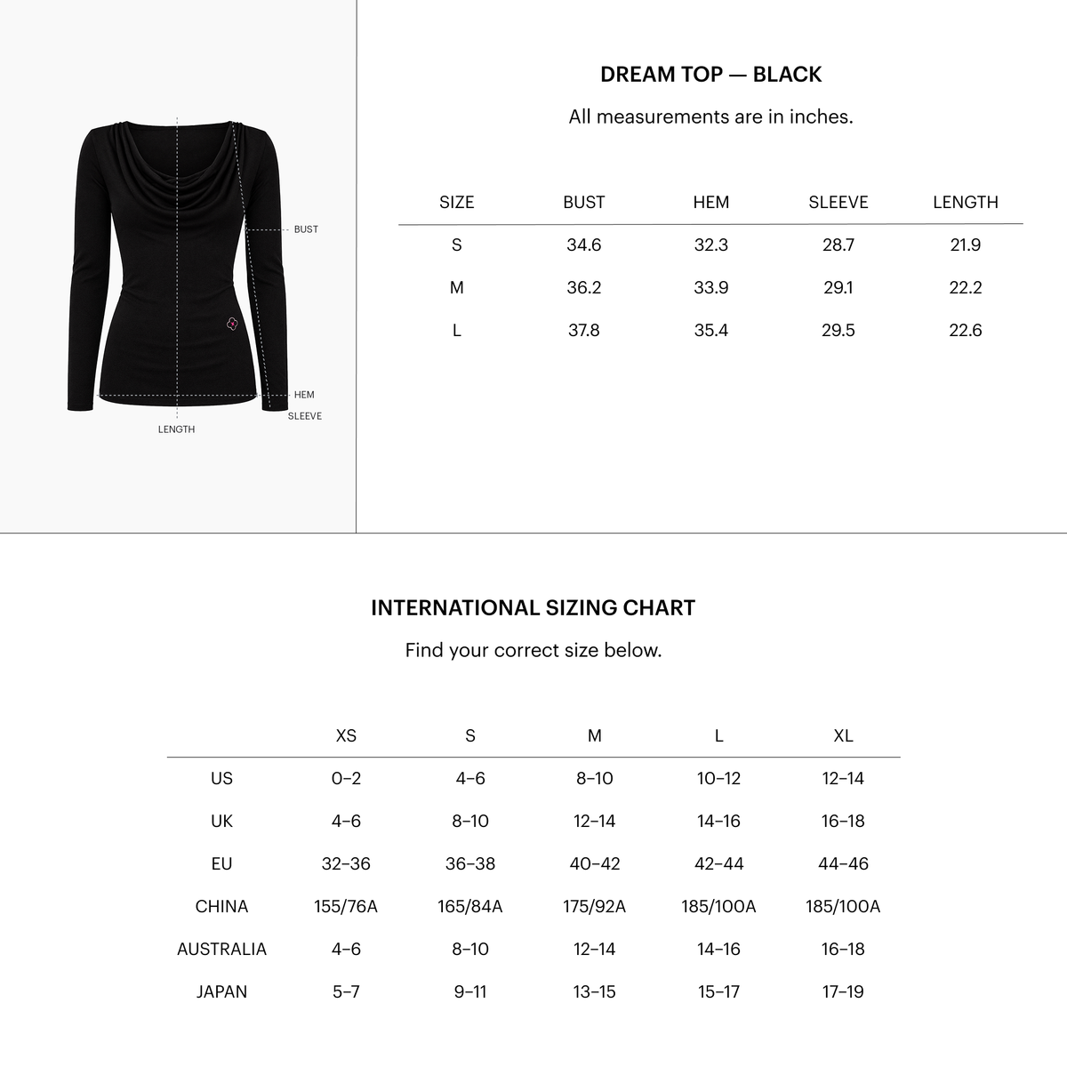 Zoomed Size Chart