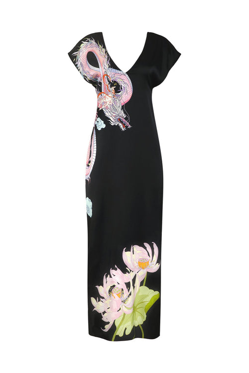 Loong Warrioress Silk Open-Back Dress
