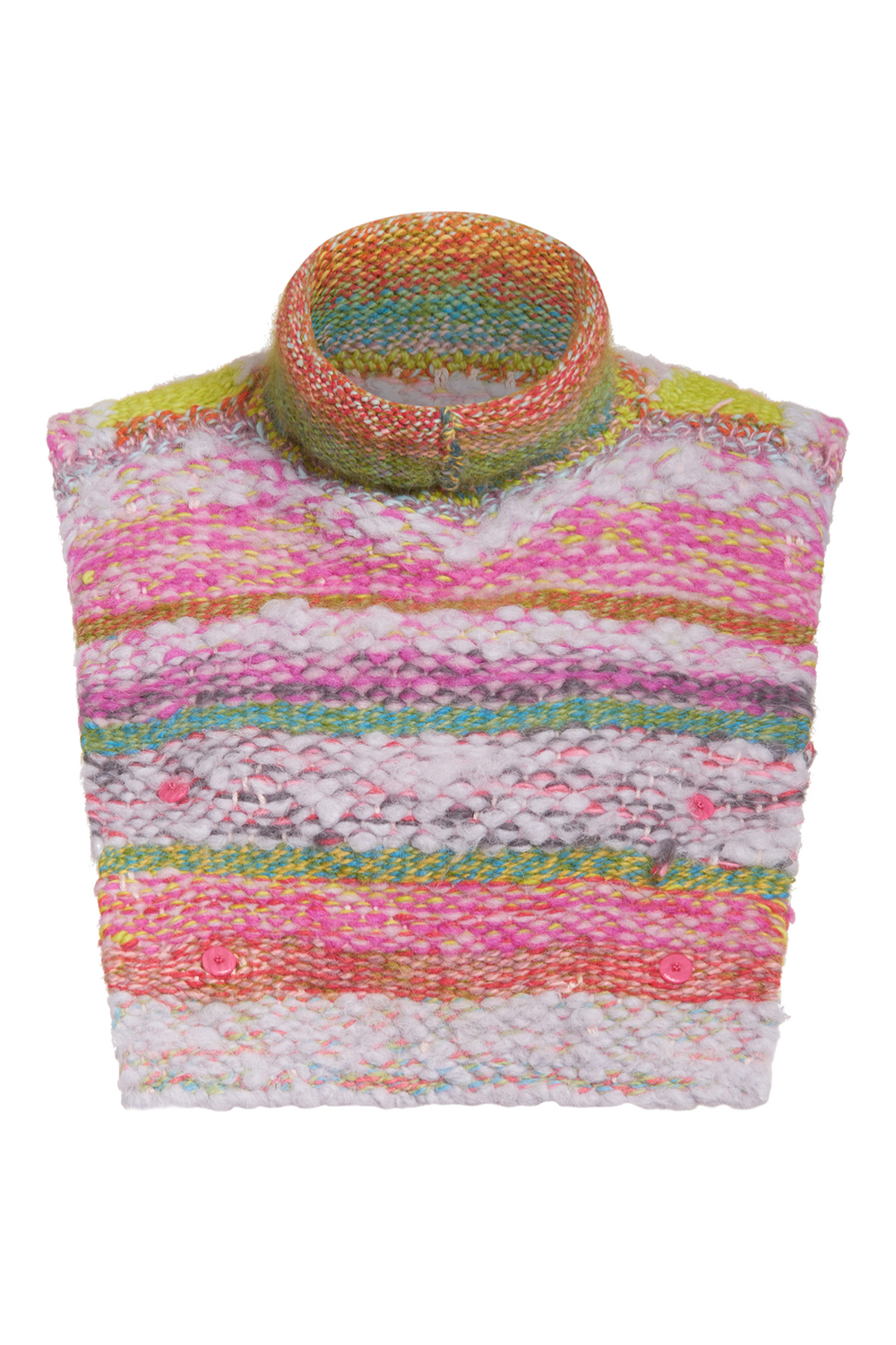 Up close view of model wearing Du & Berry one of a kind unique wool cashmere cropped turtleneck knit sweater top holding flowers
