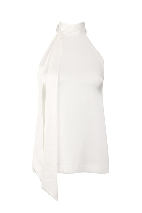 Du & Berry Moonlight Silk White Halter Top on white background