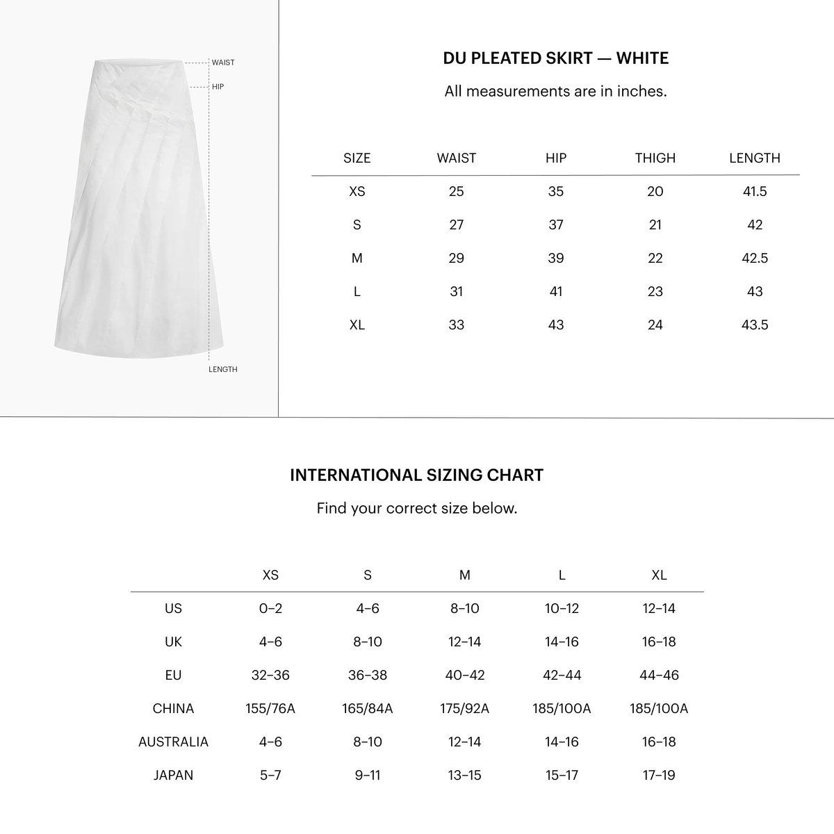 Zoomed Size Chart