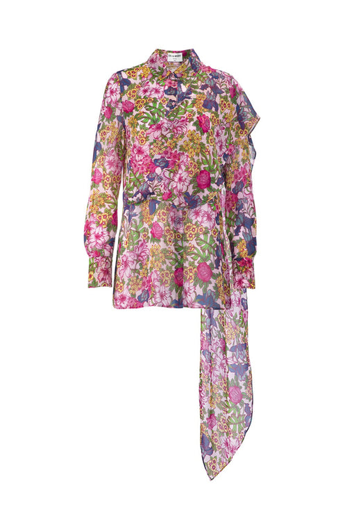Floral Symphony Scarf Chiffon Blouse