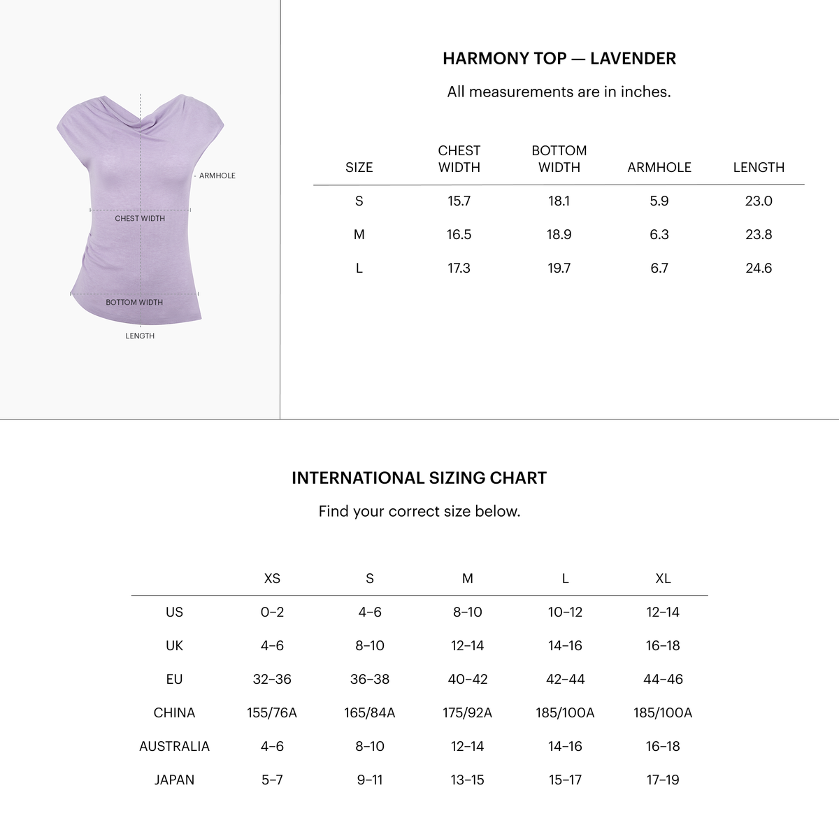 Zoomed Size Chart