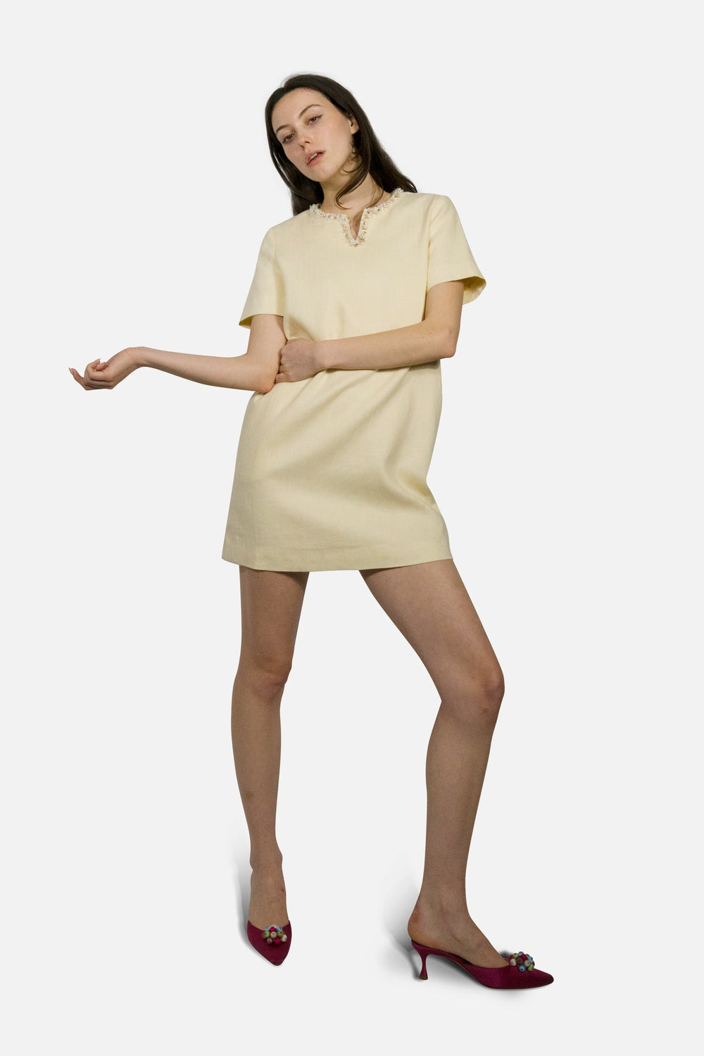 Ayla Hand Beaded Split-Neck Dress - Du & Berry