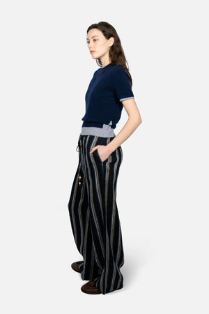 Erin Linen Wide Leg Stripe Pants in Navy
