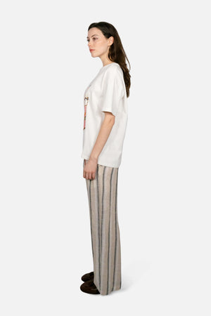 Erin Linen Wide Leg Stripe Pants in Beige