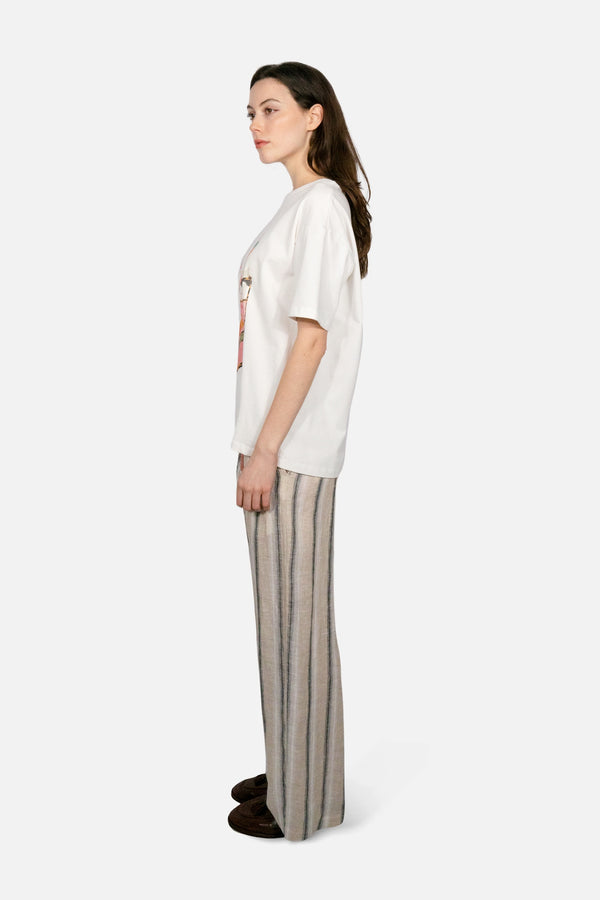 Erin Linen Wide Leg Stripe Pants in Beige