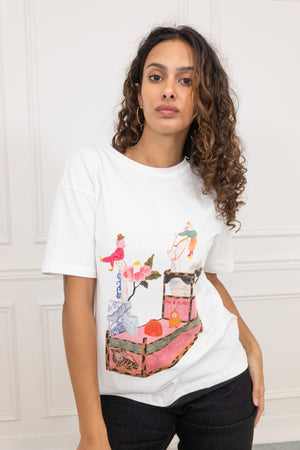 Tea Party Oversized Cotton T-Shirt - Du & Berry