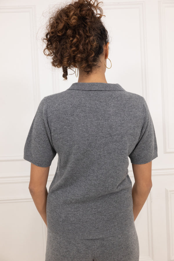 Grey Cashmere and Wool Polo T-Shirt - Du & Berry