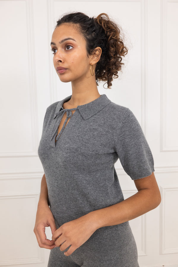 Grey Cashmere and Wool Polo T-Shirt