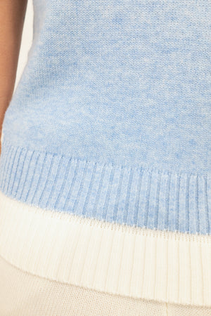 Cashmere and Wool Short Sleeve Crewneck in Light Blue details