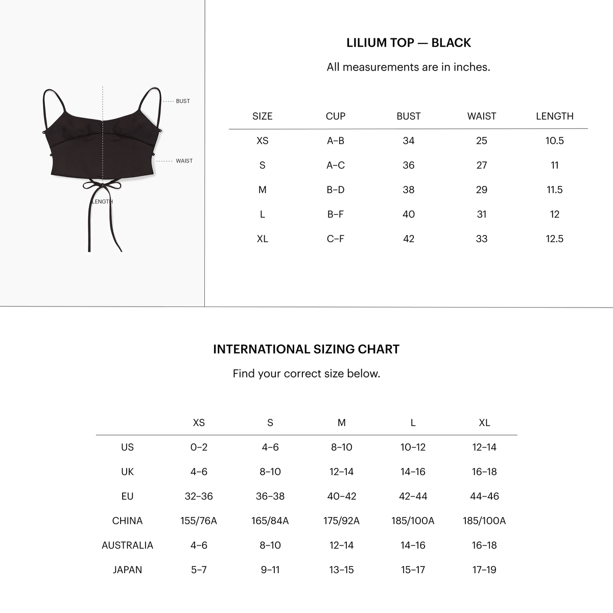 Zoomed Size Chart