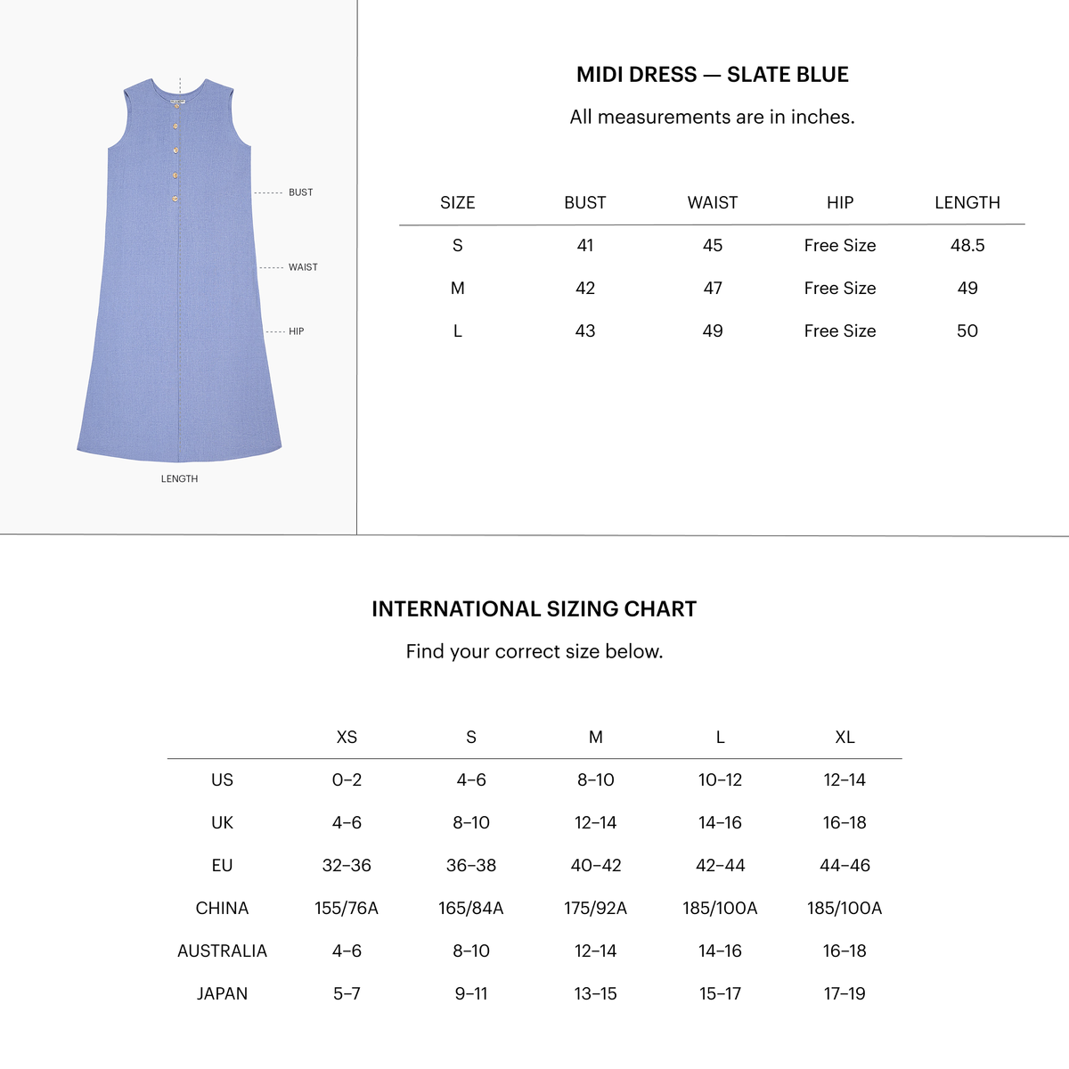 Zoomed Size Chart