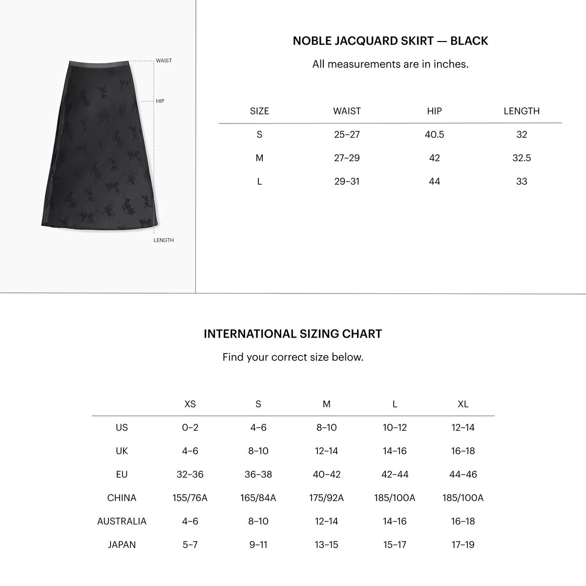 Zoomed Size Chart
