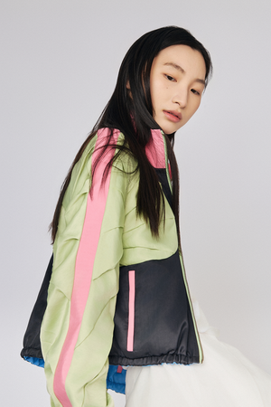 Side view of Origami Reversible Jacket on Model