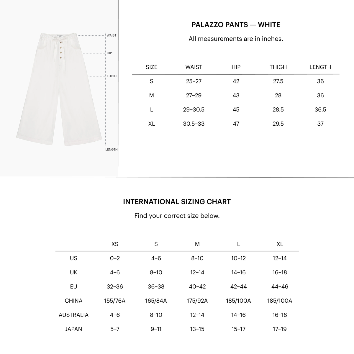Zoomed Size Chart