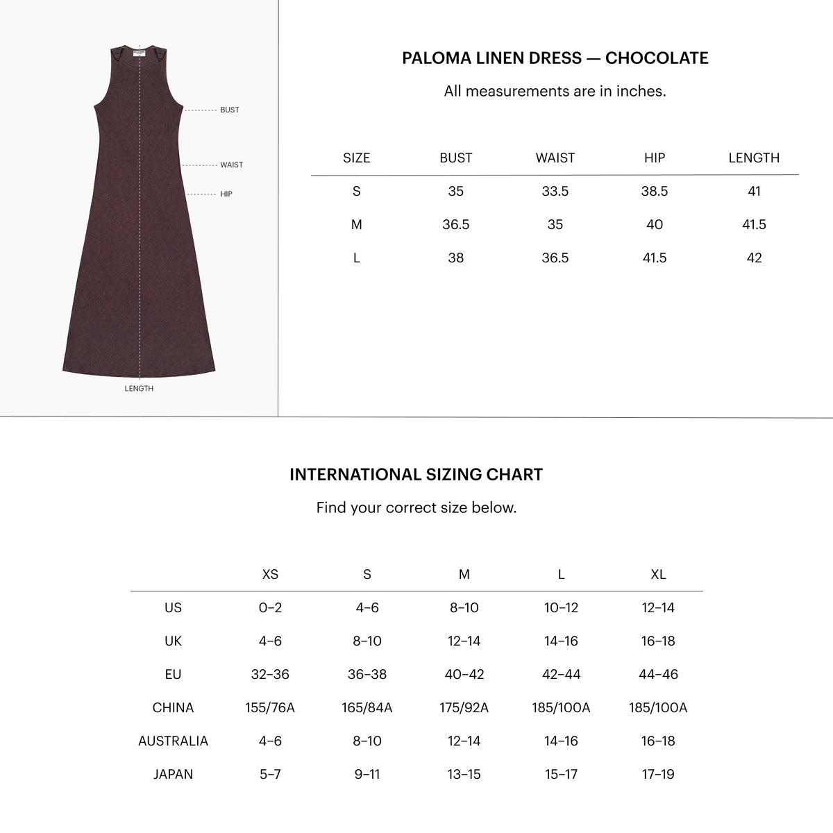 Zoomed Size Chart