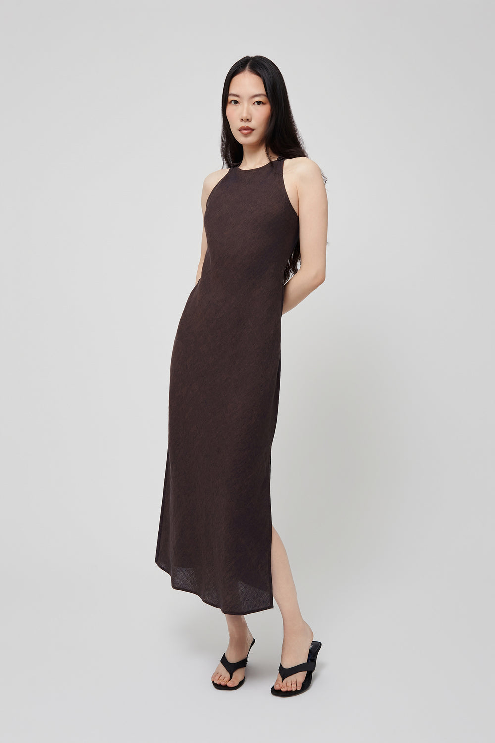 Paloma Linen Dress Chocolate / L