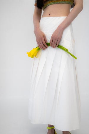 Du Pleated Cotton Poplin Midi Skirt
