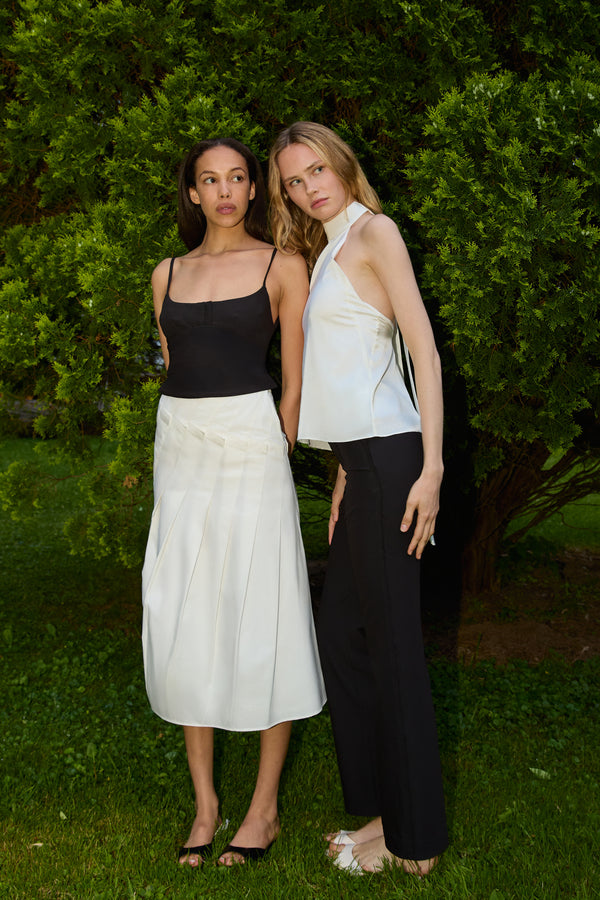 Du Pleated Cotton Poplin Midi Skirt