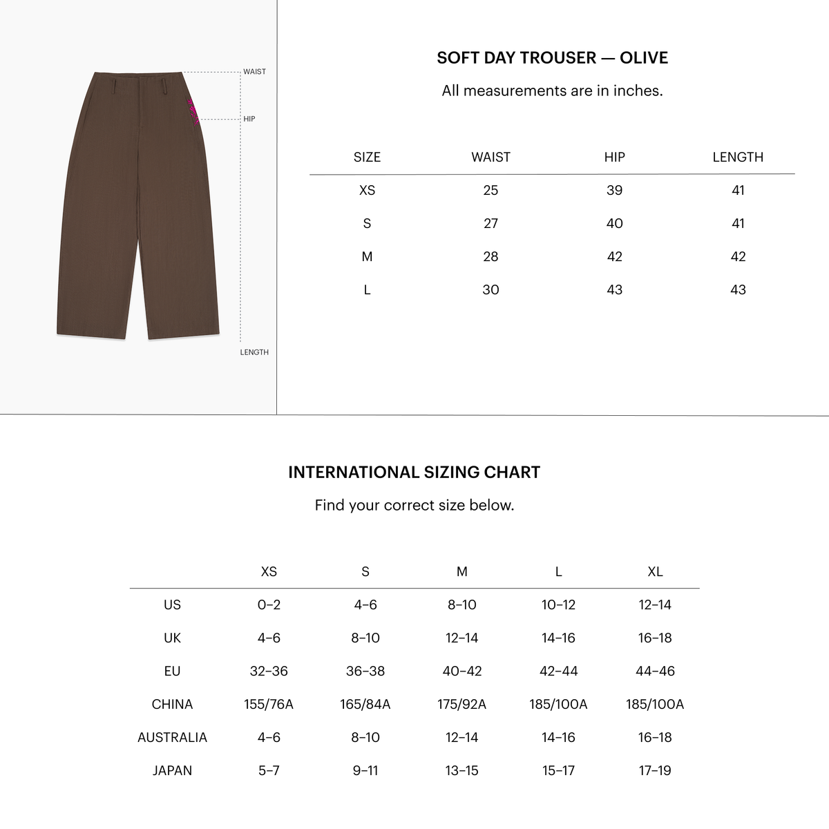 Zoomed Size Chart