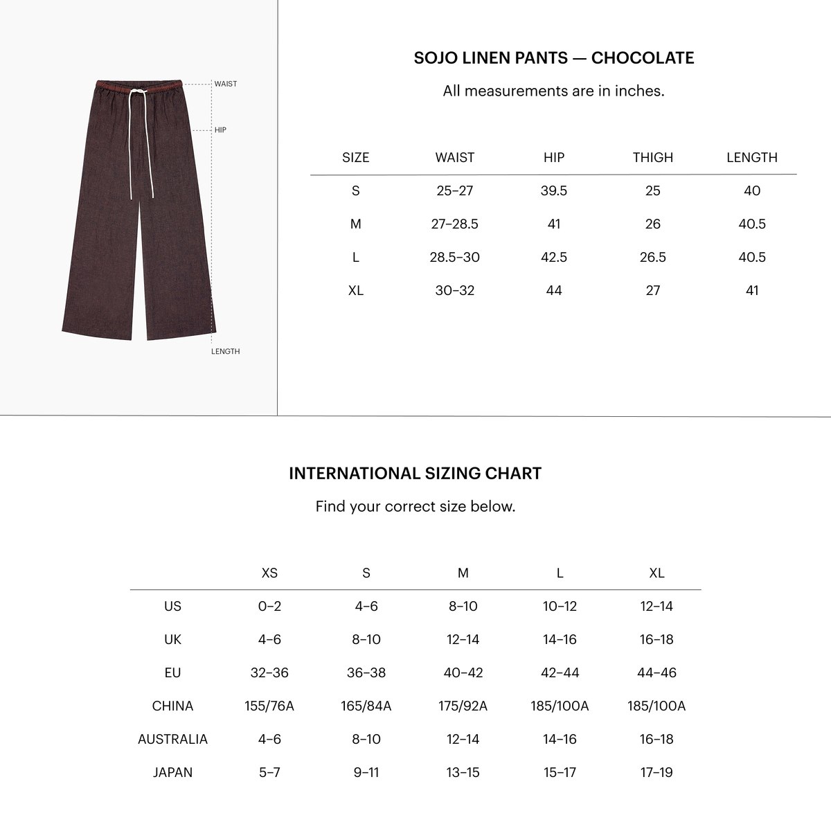 Zoomed Size Chart