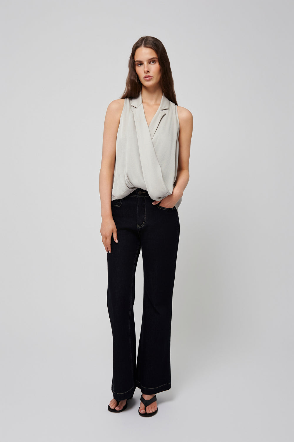Solara Twist Collared Top in Grey - Du & Berry