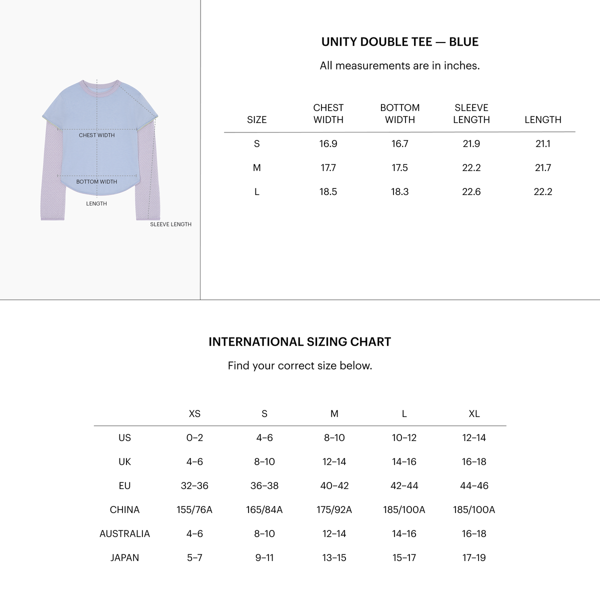 Zoomed Size Chart