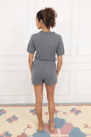 Wool and Cashmere Fine Knit Shorts - Charcoal Cream - Du & Berry