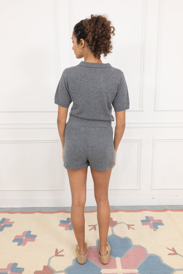 Wool and Cashmere Fine Knit Shorts - Charcoal Cream - Du & Berry