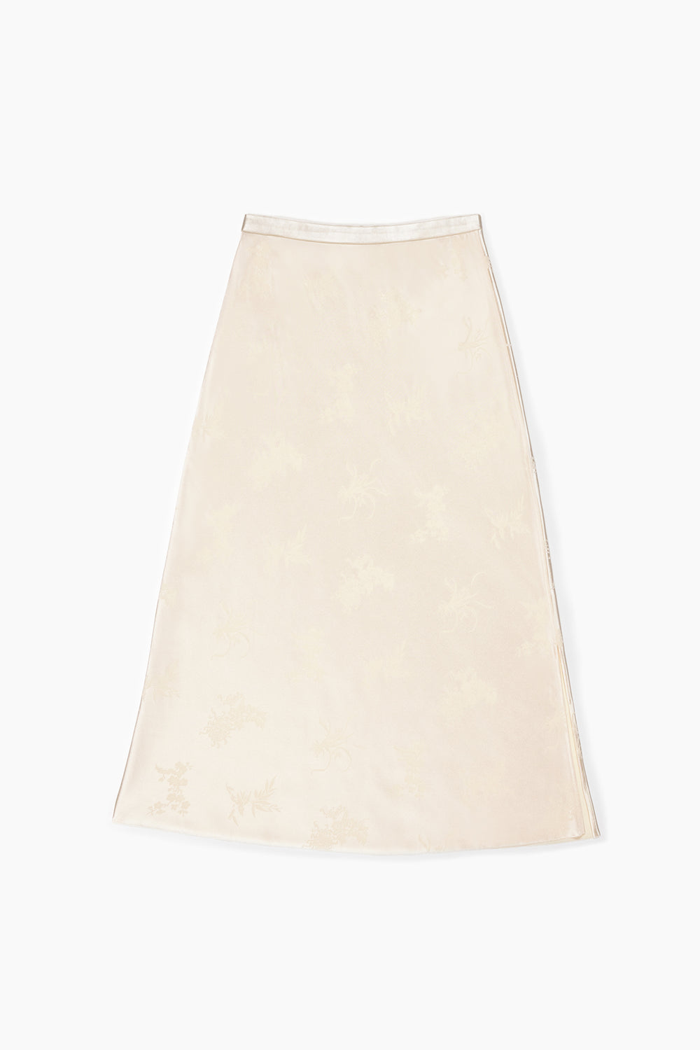 Du and Berry Beige Jacquard Long Skirt with floral pattern and smooth fabric styling