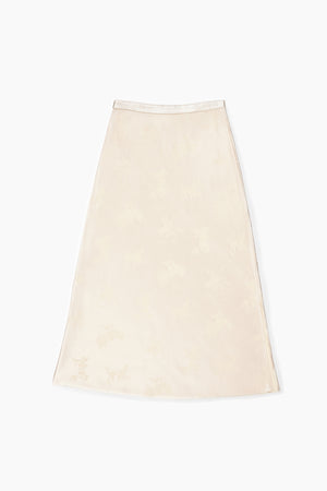 Du & Berry Beige Jacquard Long Skirt with subtle floral pattern and A-line silhouette