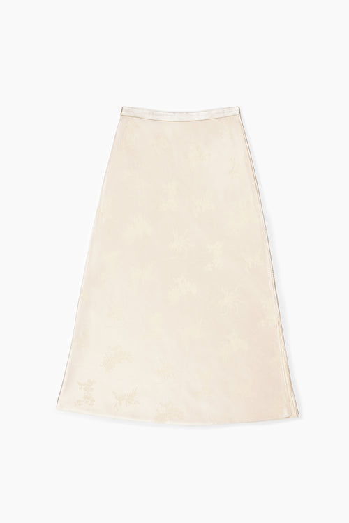 Du & Berry Beige Jacquard Long Skirt with subtle floral pattern and A-line silhouette