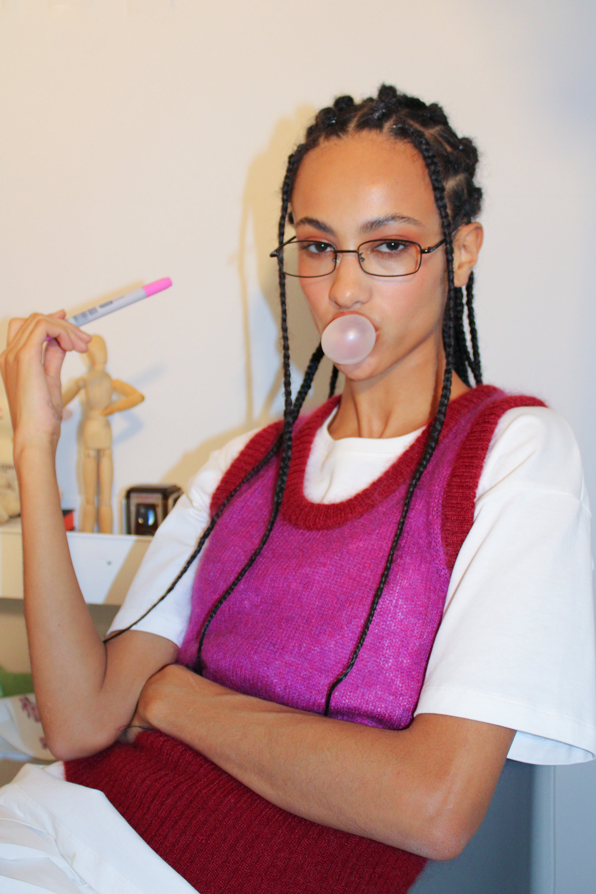 Mohair Vest Top in Berry Glaze: Soft Fuzzy Knit Layering | Du