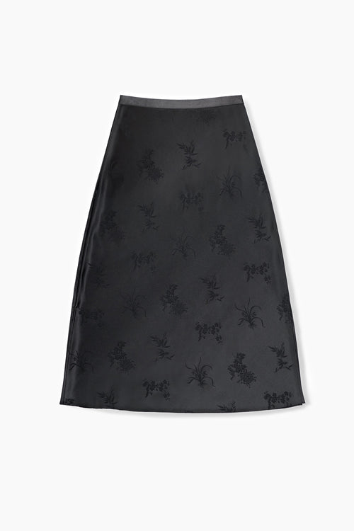 Du & Berry black jacquard midi skirt with subtle floral pattern and sleek silhouette
