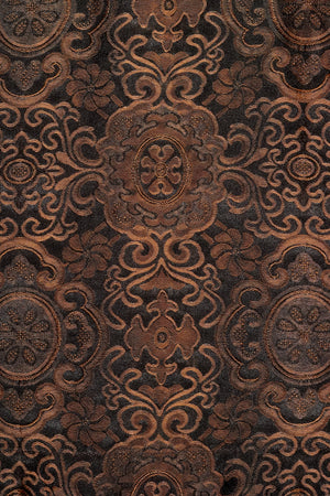 Detailed close-up of Du & Berry Brown Jacquard Mulberry Silk Vest fabric with intricate floral pattern