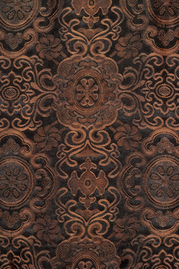 Detailed close-up of Du & Berry Brown Jacquard Mulberry Silk Vest fabric with intricate floral pattern