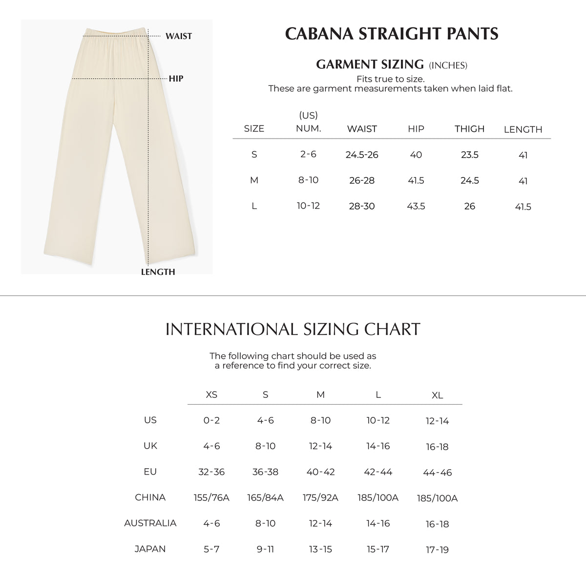Zoomed Size Chart