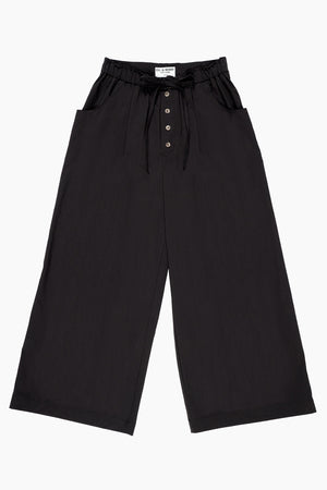 Du & Berry Cotton Palazzo Pants in Black with Wide Legs and Button Front Detail