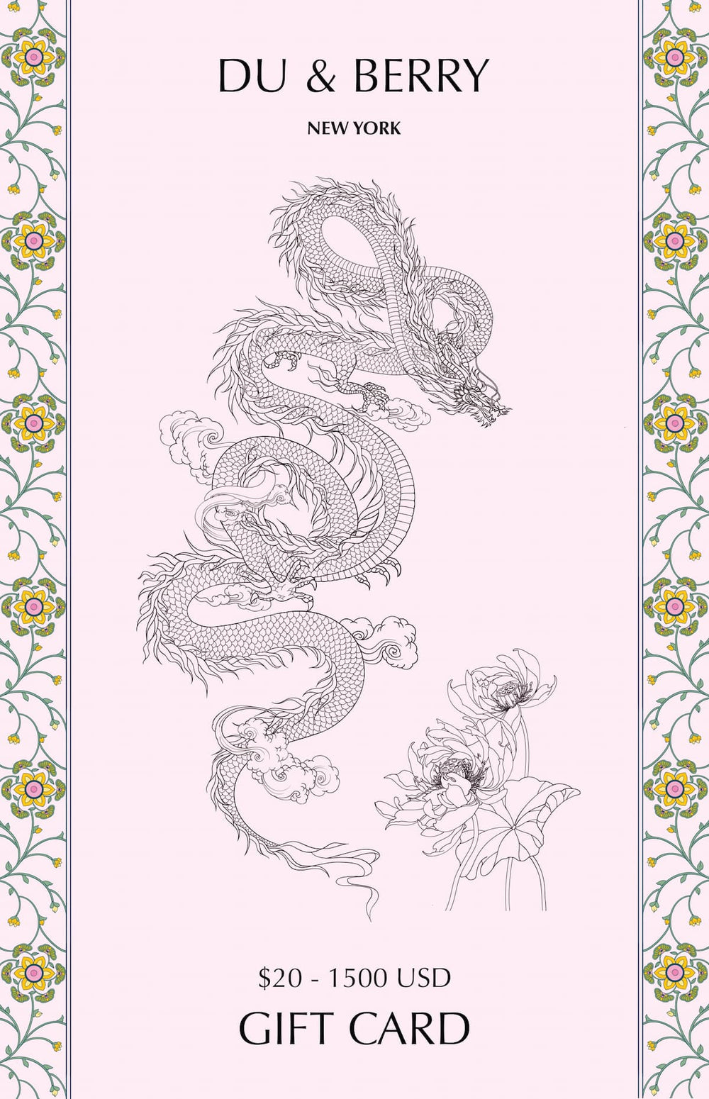 Du & Berry Digital Gift Card featuring a dragon design on a pink background