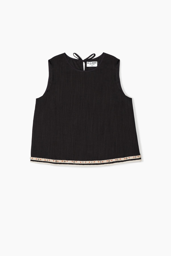 Du & Berry black sleeveless top with embroidered hem from linen top & skirt set