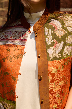 Du & Berry Embroidery Mulberry Silk Vest with intricate floral patterns and button closure