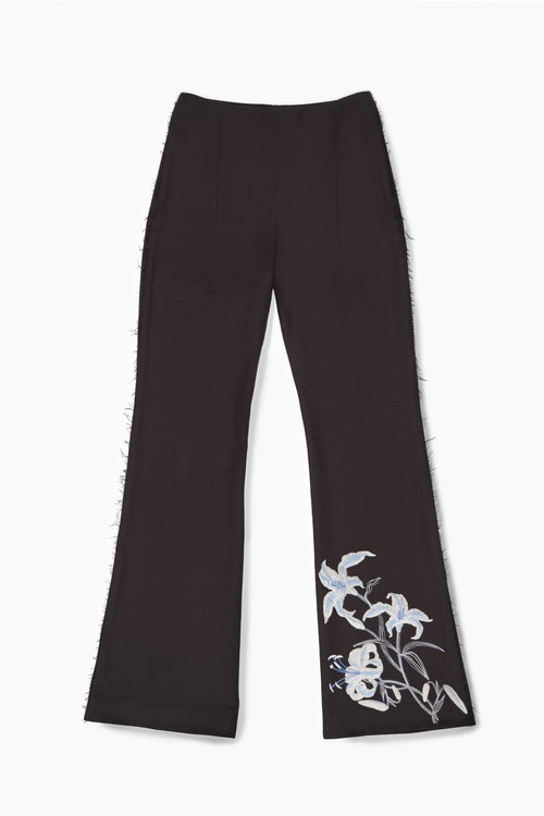 Du & Berry black pants with floral embroidery detail on leg from Embroidery Top and pants Set