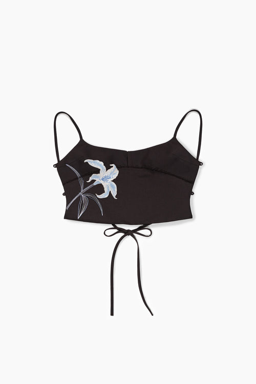 Du & Berry black embroidery top and pants set with white floral embroidery and adjustable straps