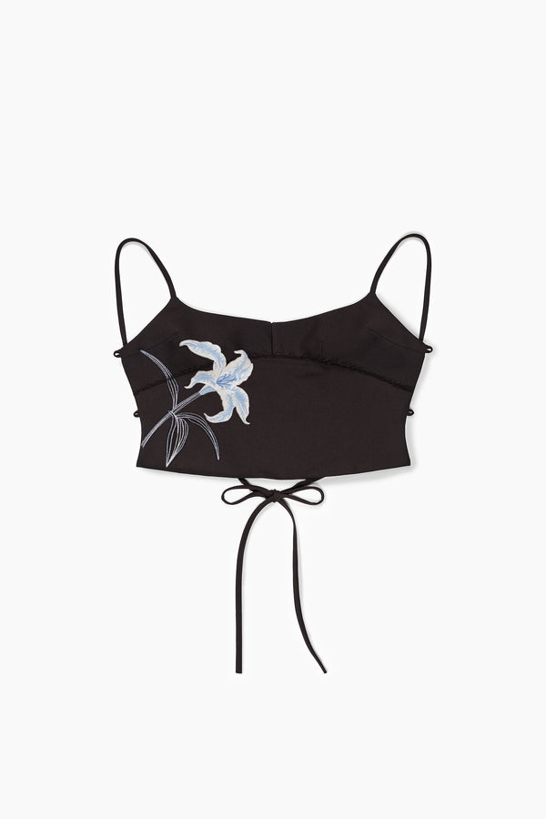 Du & Berry black embroidery top and pants set with white floral embroidery and adjustable straps