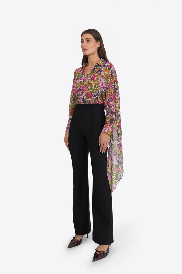 Du & Berry Floral Symphony Scarf Chiffon top with vibrant floral print and asymmetrical hem