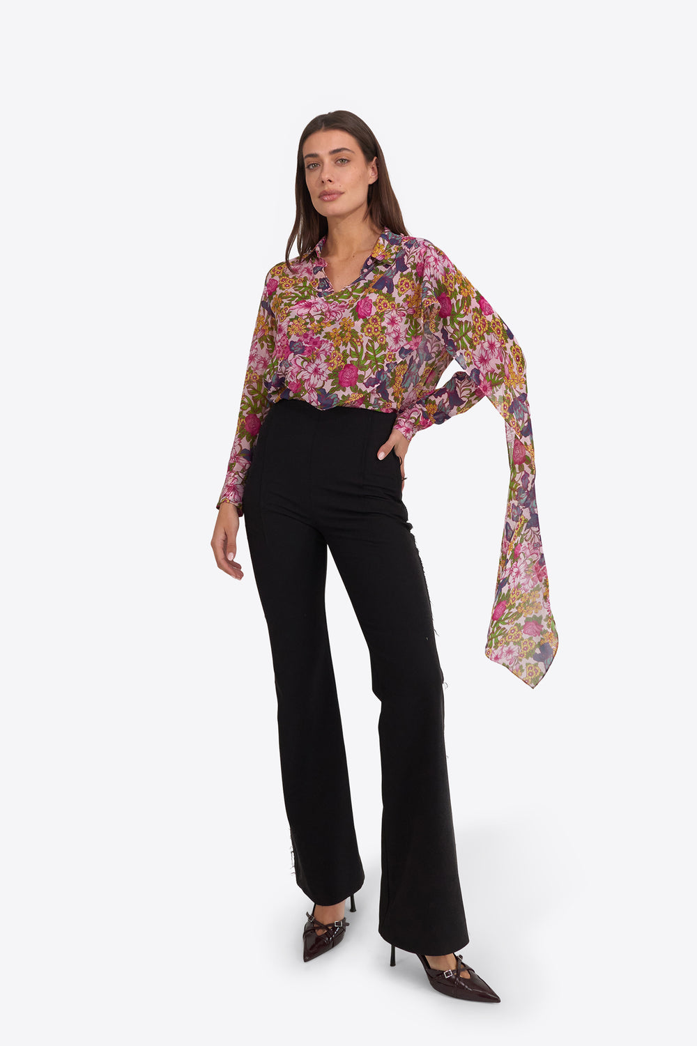 Floral Symphony Scarf Chiffon Blouse - Du & Berry