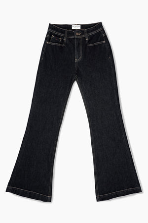 Du & Berry navy flare jeans for women with classic five-pocket design and contrast stitching