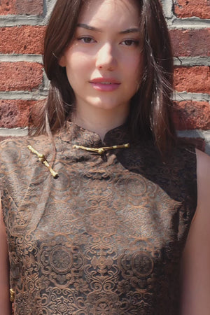 Jacquard Mulberry Silk Vest in Umber Brown